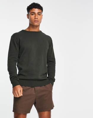 Brave Soul cotton crew neck jumper in khaki mix - ASOS Price Checker