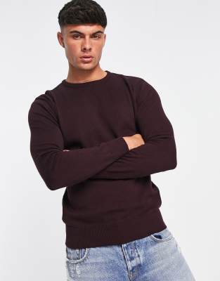 Brave Soul cotton crew neck jumper in ox blood - ASOS Price Checker