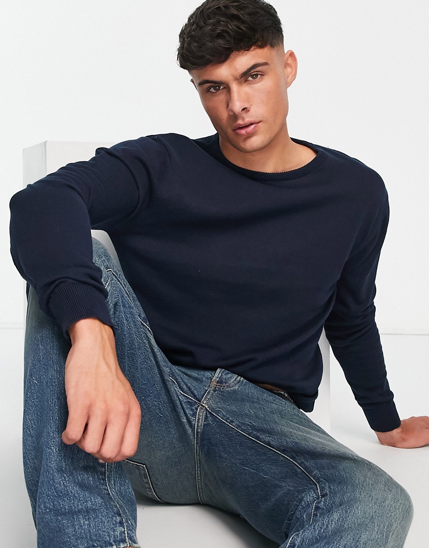 Brave Soul cotton crew neck sweater in navy