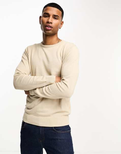 Brave Soul cotton crew neck sweater in stone - view 1