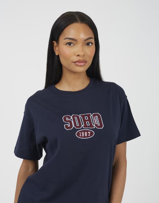 Brave Soul Cotton embroidered short sleeve t-shirt in navy, 4 of 4