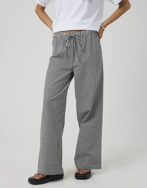 Brave Soul Cotton gingham straight leg trousers in black - view 1