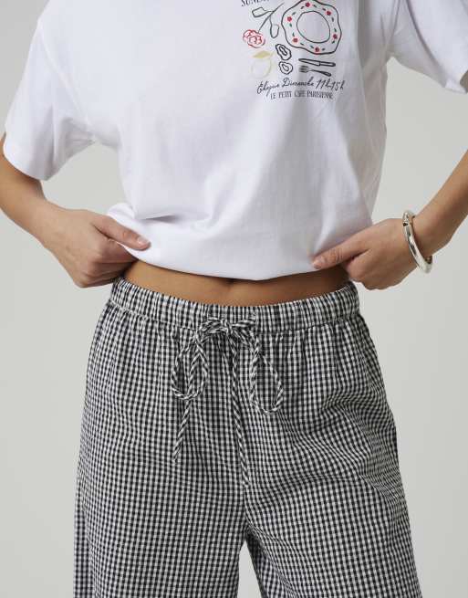 Brave Soul Cotton gingham straight leg trousers in black, 4 of 4