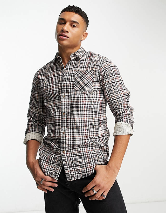 Brave Soul - cotton heritage check shirt in brown