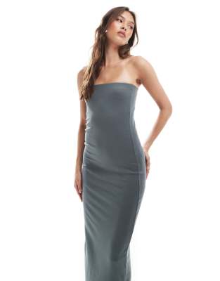 Brave Soul Brave Soul cotton jersey bandeau midi dress in grey