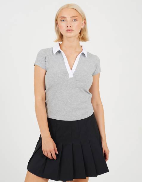 Brave Soul Cotton jersey collared t-shirt in grey