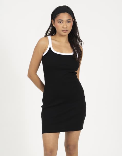 Brave Soul Cotton jersey contrast piping bodycon mini dress in black - view 1