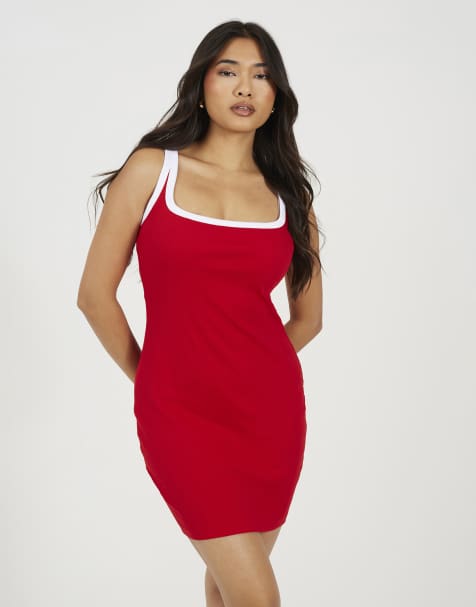 Brave Soul Cotton jersey contrast piping bodycon mini dress in red - view 1