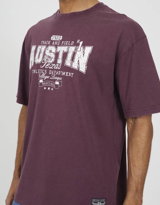 Brave Soul Cotton jersey graphic t-shirt in burgundy, 4 of 4