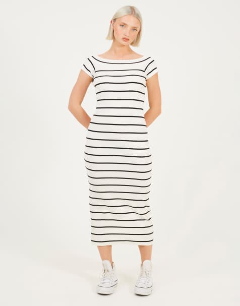 Brave Soul Cotton jersey scoop neck midi dress in white - view 1