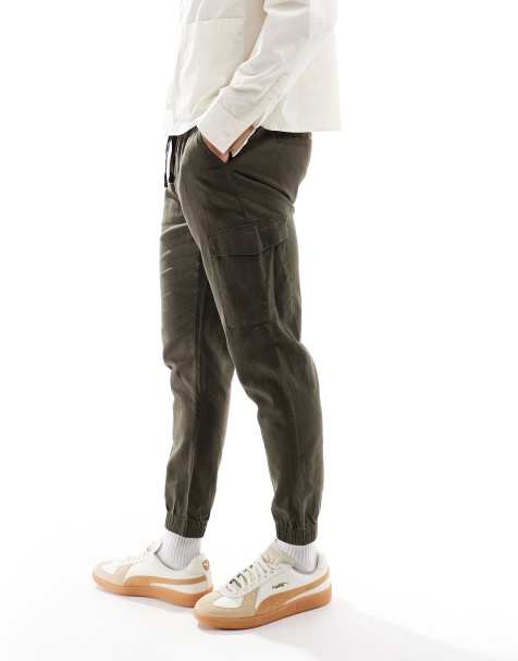 Brave Soul Cotton linen blend cargo trousers in khaki - view 1