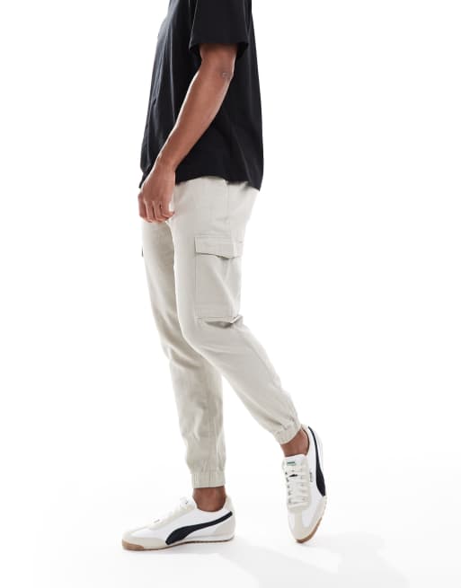 Brave Soul Cotton linen blend cargo trousers in light stone, 2 of 5