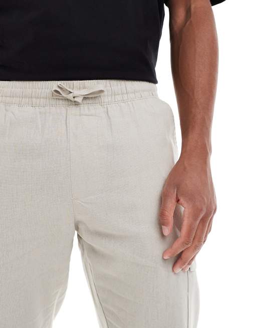Brave Soul Cotton linen blend cargo trousers in light stone, 4 of 5