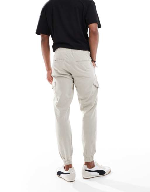 Brave Soul Cotton linen blend cargo trousers in light stone, 5 of 5