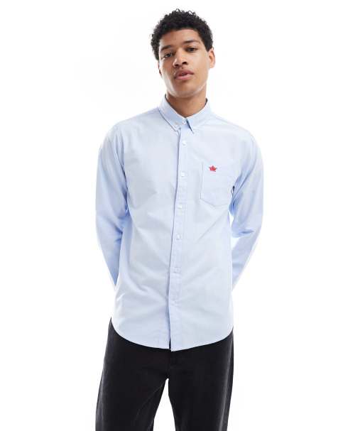 Brave Soul Cotton long sleeve oxford shirt in light blue - view 1