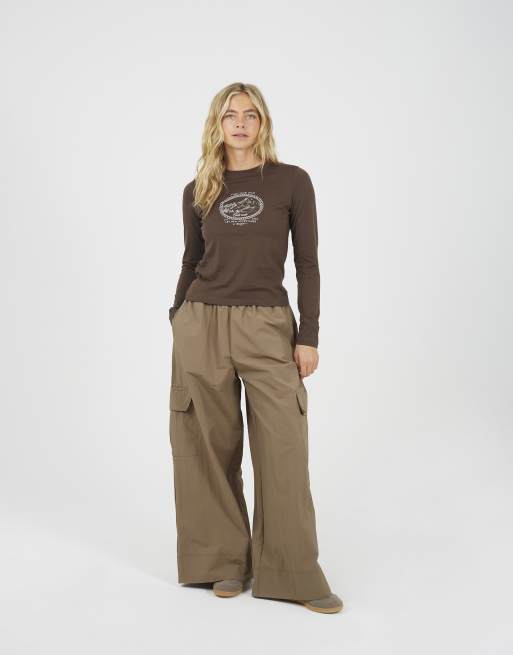 Brave Soul Cotton long sleeve slogan print t-shirt in chocolate, 3 of 4
