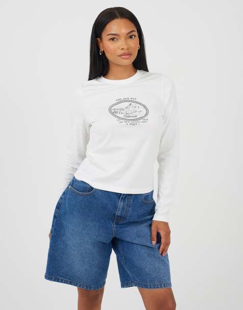 Brave Soul Cotton long sleeve slogan print t-shirt in cream - view 1