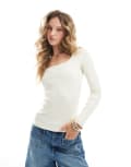 [Brave Soul] Brave Soul cotton long sleeve square neck top in cream-White 14 CREAM