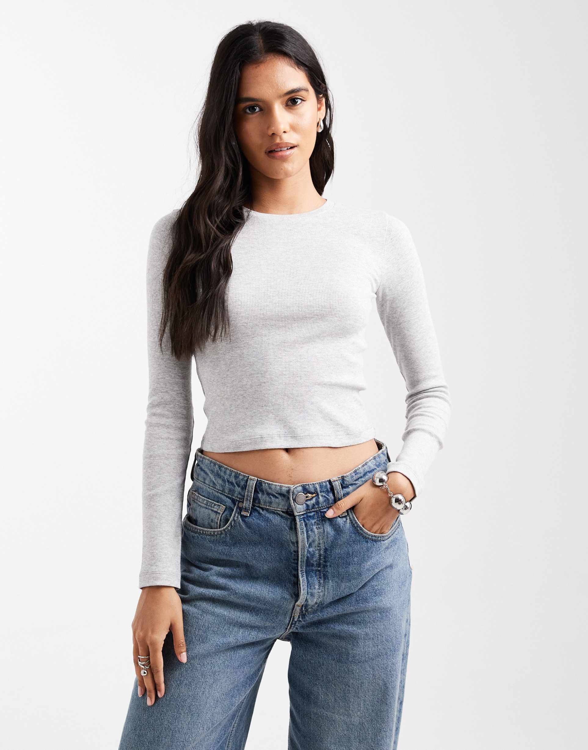 brave soul cotton long sleeve t-shirt in gray heather