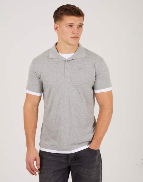 Brave Soul Cotton mock crew neck polo shirt in light grey - view 1