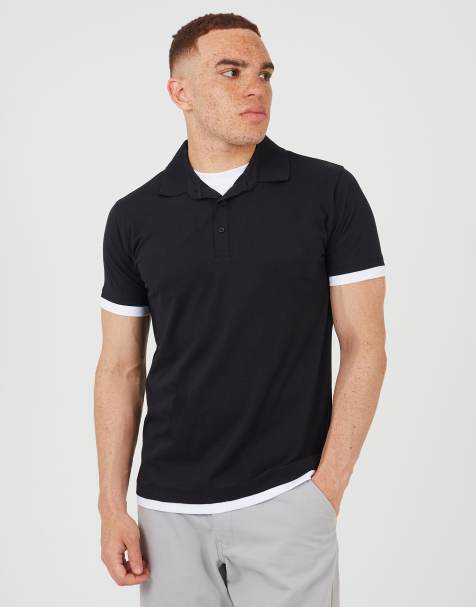 Brave Soul Cotton mock crew neck polo shirt in navy - view 1
