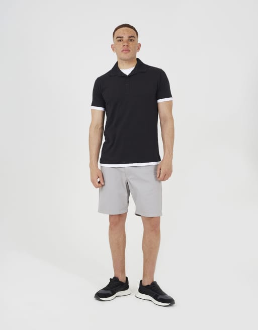 Brave Soul Cotton mock crew neck polo shirt in navy, 3 of 4