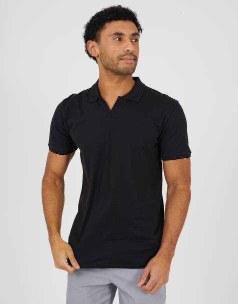 Brave Soul Cotton open collar polo shirt in black - view 1