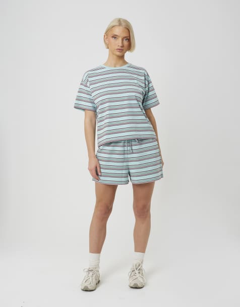 Brave Soul Cotton oversized stripe t-shirt in blue - view 1