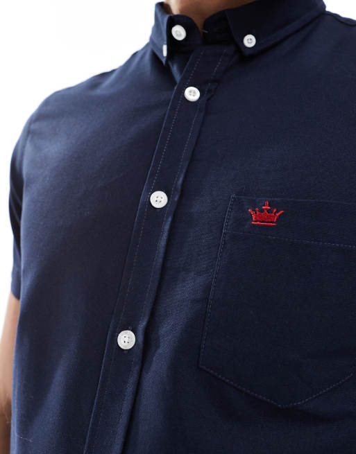 Brave Soul Cotton oxford short sleeve shirt in navy, 3 of 4