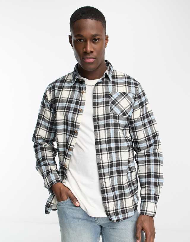 Brave Soul cotton plaid shirt in black blue & stone