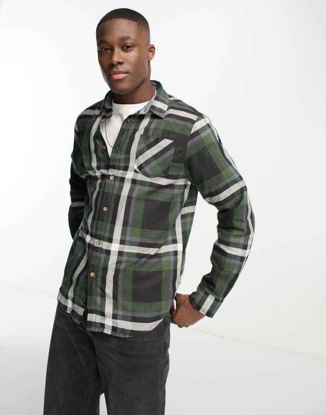 Brave Soul cotton plaid shirt in black & green