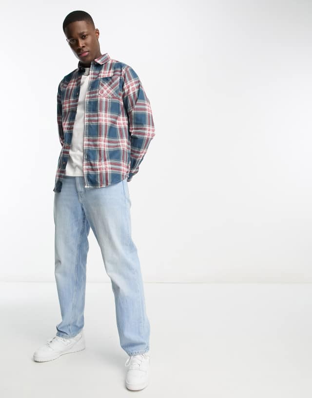 Brave Soul cotton plaid shirt in blue red & gray