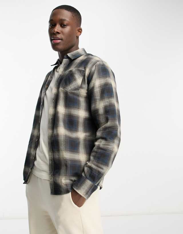 Brave Soul cotton plaid shirt in ecru & blue