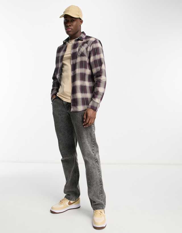 Brave Soul cotton plaid shirt in ecru & burgundy