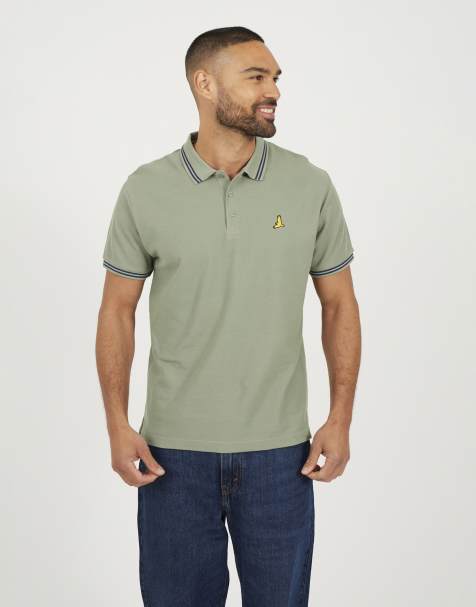 Brave Soul Cotton polo shirt with contrast colour stripe in green - view 1