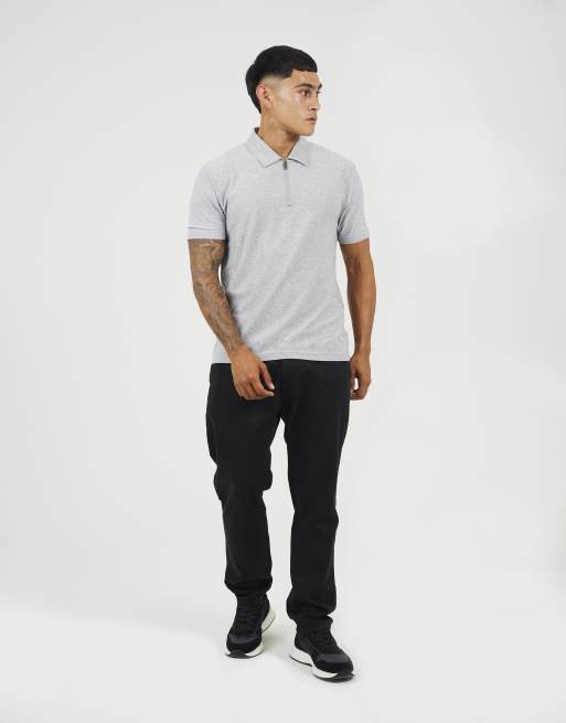 Brave Soul Cotton polo top with quarter zip in light grey, 3 of 4
