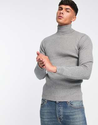 Brave Soul cotton ribbed roll neck jumper in silver grey - ASOS Price Checker