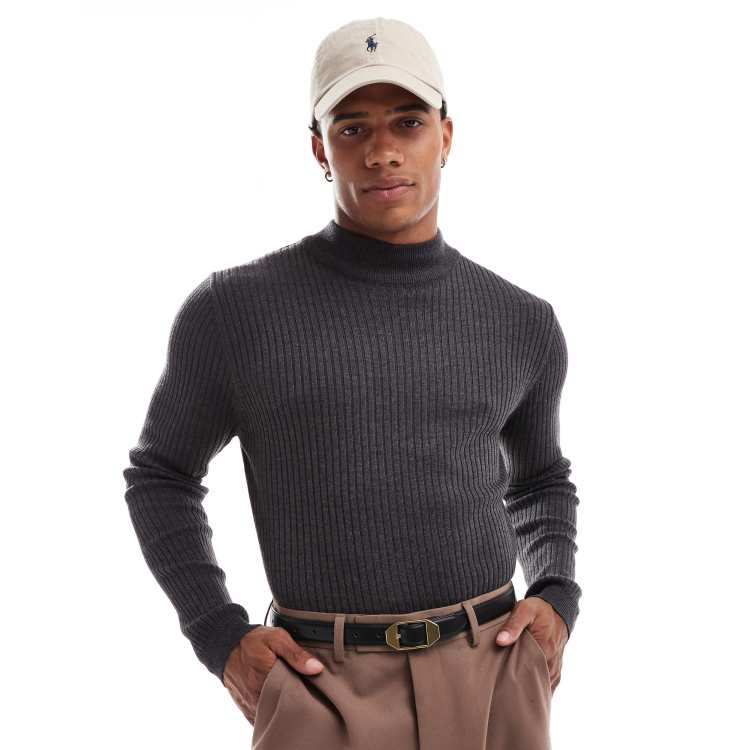 Brave Soul cotton ribbed turtle neck jumper in dark grey RcjShops