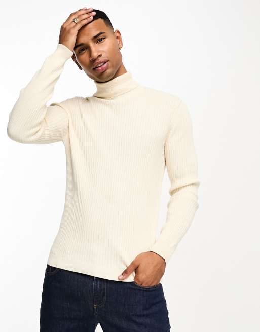 Ribbed hot sale cream turtleneck