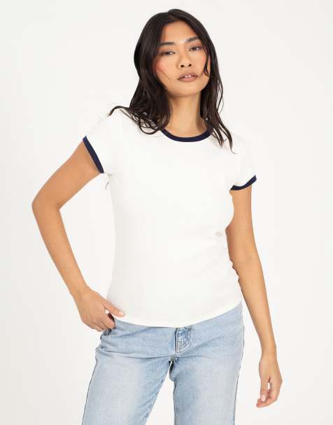 Brave Soul Cotton rich contrast trim t-shirt in cream - view 1