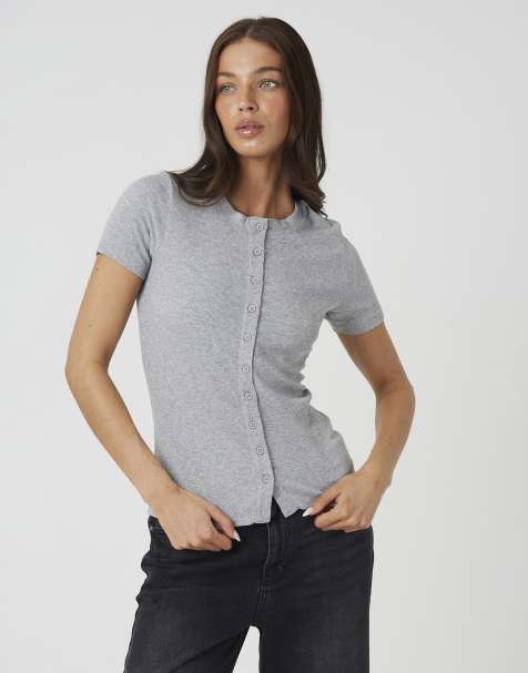 Brave Soul Cotton rich short sleeve button down top in grey - view 1