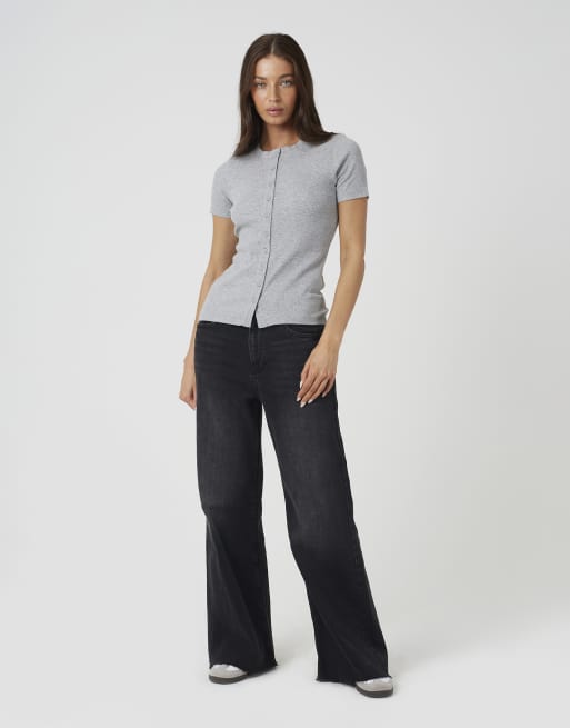Brave Soul Cotton rich short sleeve button down top in grey, 3 of 4