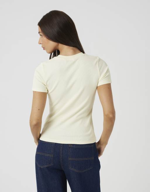Brave Soul Cotton rich short sleeve button down top in lemon, 2 of 4