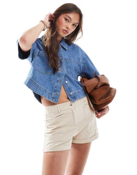 Brave Soul cotton rich shorts with pockets in stone - view 1