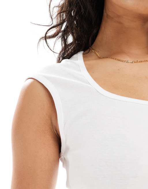 Brave Soul cotton rich square neck vest in white, 4 of 4