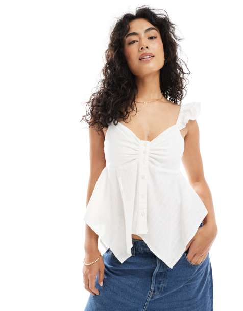 Brave Soul cotton rich strappy cami top in white - view 1