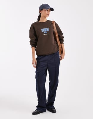 Brave Soul Cotton Rich Sweatshirt With Soho Print In Brown