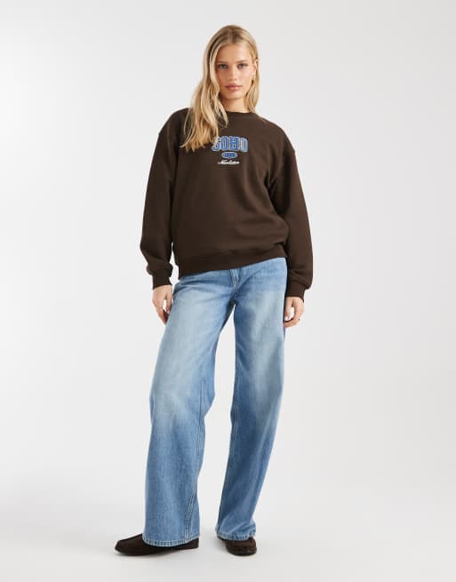 Brave Soul cotton rich sweatshirt with soho print in chocolate brown, 2 of 4