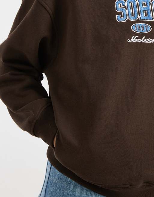 Brave Soul cotton rich sweatshirt with soho print in chocolate brown, 3 of 4
