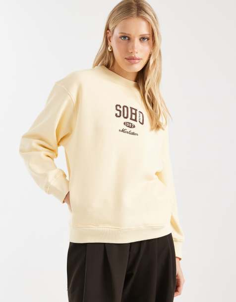 Brave Soul cotton rich sweatshirt with soho print in yellow